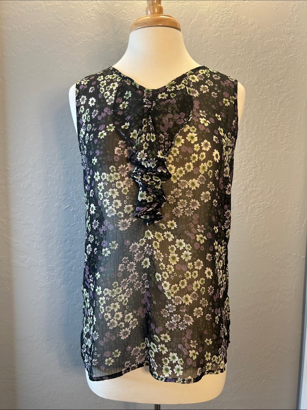 black sheer flowered blouse
